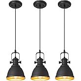 Audickic Pendant Lights, Minimalist Pendant Lighting for Kitchen Island, Hanging Light Fixtures with Black Metal, 3-Pack, AD-