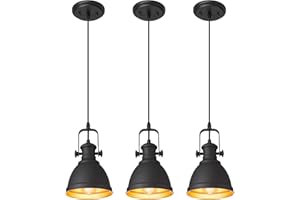 Audickic Pendant Lights, Minimalist Pendant Lighting for Kitchen Island, Hanging Light Fixtures with Black Metal, 3-Pack, AD-2151-1P3