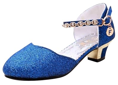 SMITHROAD Kinder Mädchen Prinzessin Schuhe Tanzschuhe PU Leder Strass Applikation Knöchelriemchen Halbschuhe mit Absatz