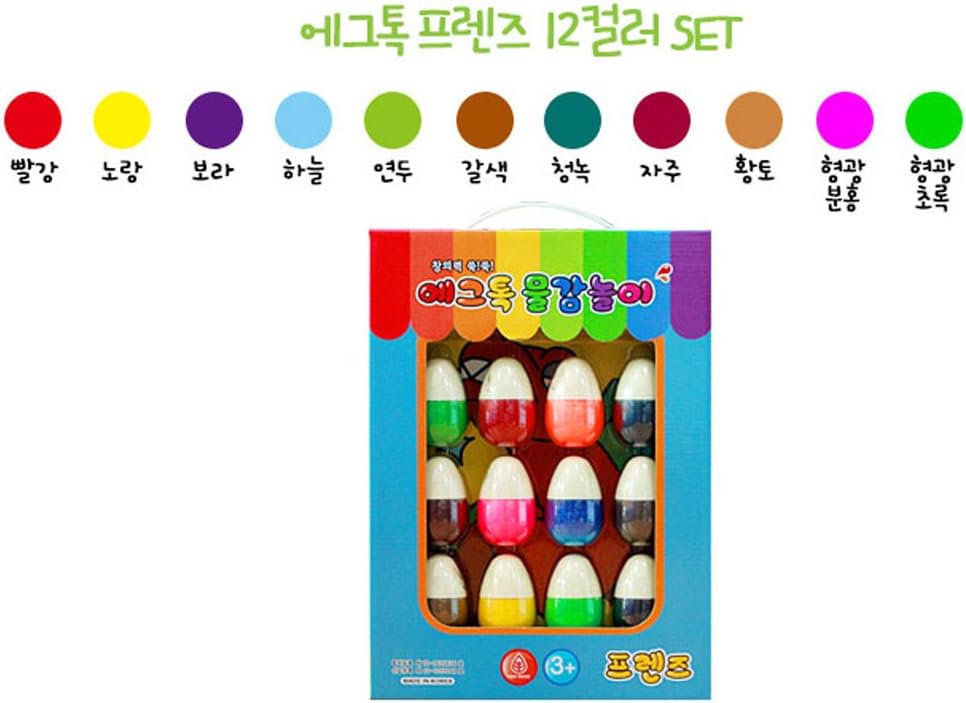 Eggtok Friends Washable Egg Shaped Kids Paint Set NO CUPS, NO BRUSH, NO MESS(12 color)