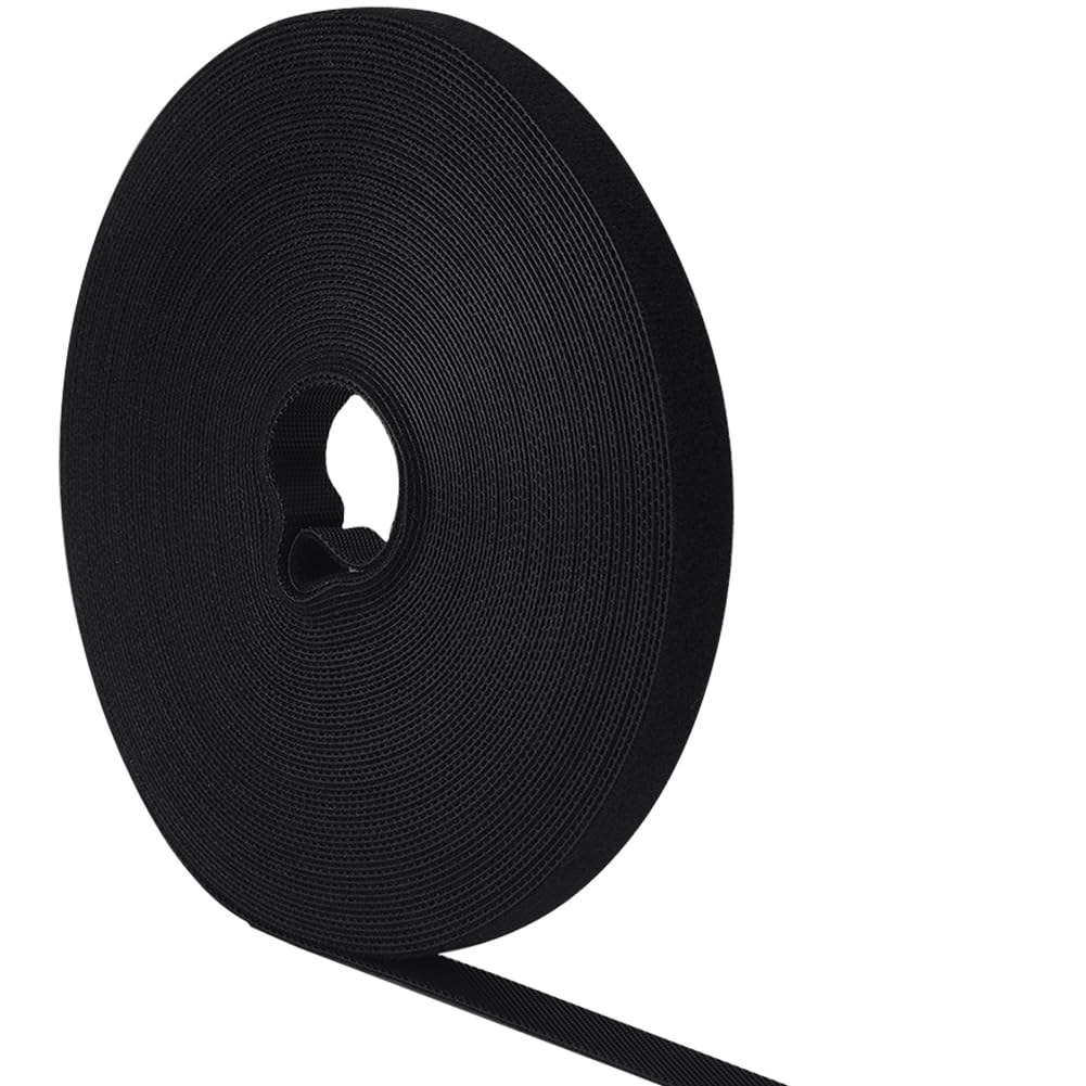 GORGECRAFT 15m x 12mm Hook Loop Cable Ties Cord Organizer Reusable Fastening Wrap Tape Self Gripping Double Sided Straps Cable Management Wire Organizer Roll for Home Office Data Centers Black