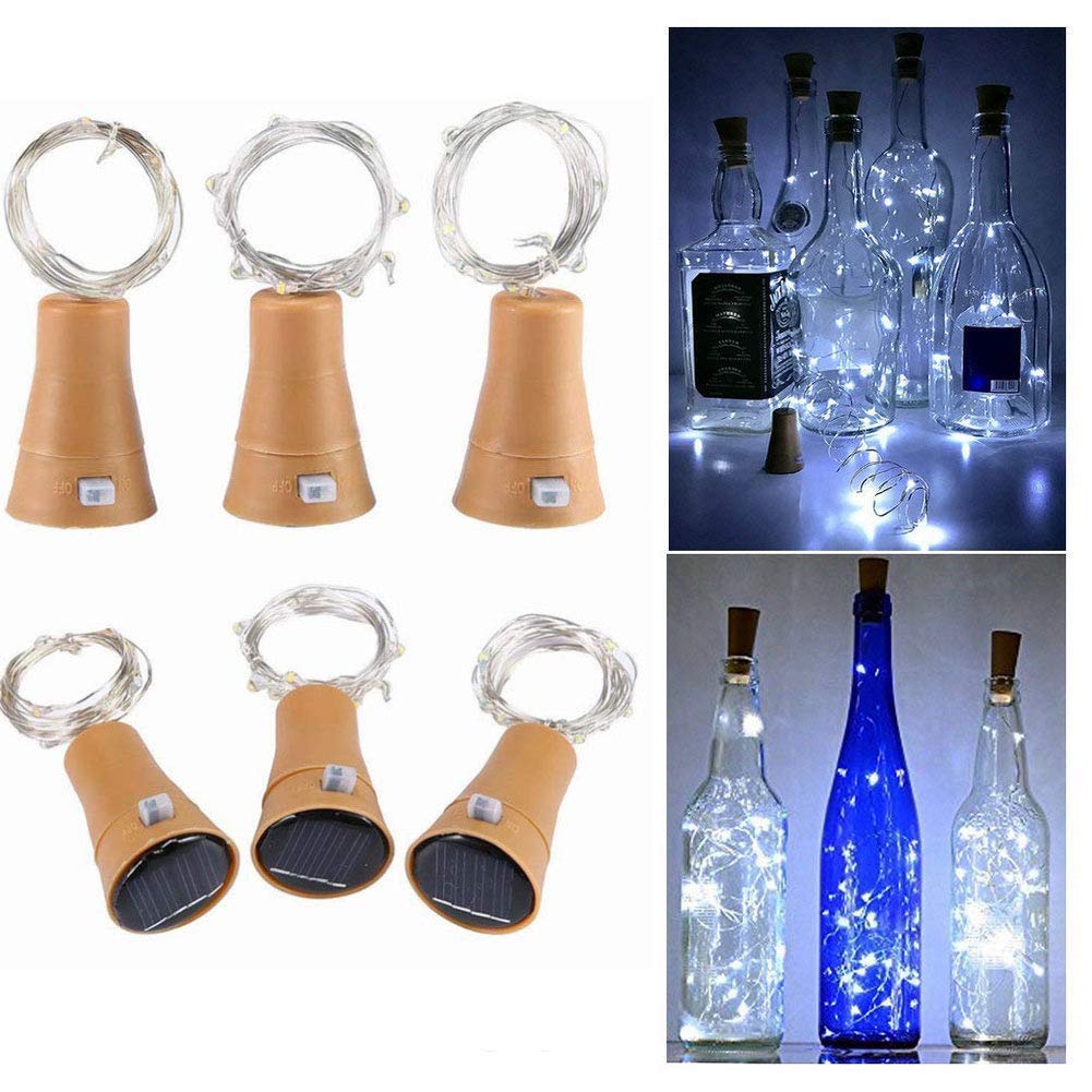 Solar Wine Bottle Lights, Toifucos 6 Pack 20 LED Waterproof Copper Cork Shaped Lights Firefly String Lights for DIY Wedding Party Outdoor, Holiday, Garden, Patio Pathway Decor, White