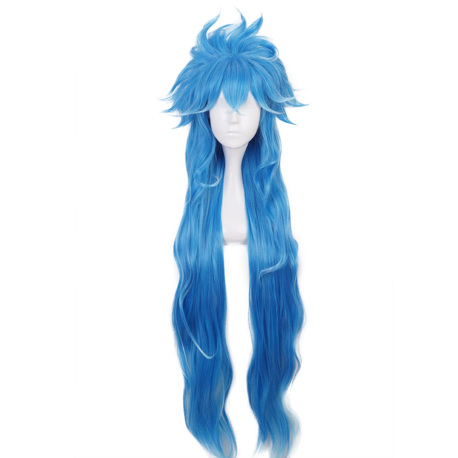 Unisex Adult Shroud Cosplay Wig with Dark Blue Curly Heat Resistan Synthetic Fiber Long Hairs for Halloween Cos Anime Party Replacement Wigs