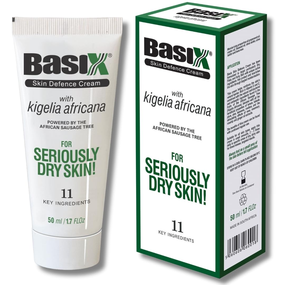 Basix Skin Defence Cream Repairs Dry Flaky Itchy Skin Soothes Eczema Psoriasis Dermatitis Acne with 11 Active Ingredients Natural Healing Kigelia Africana Kakadu Plum Ginger Rose Rosehip Aloe Vera