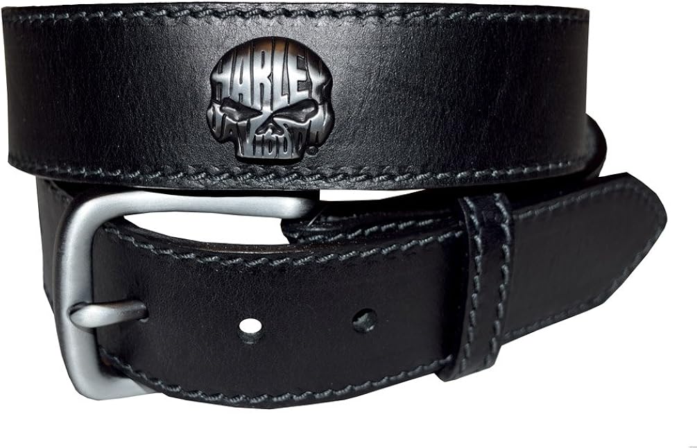 HarleyDavidson Men's Belt, Willie G. Night Skull, Black Leather