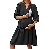 Angashion Women's Maternity Nursing Dress: Hidden Zipper Breastfeeding Dress with Pockets
