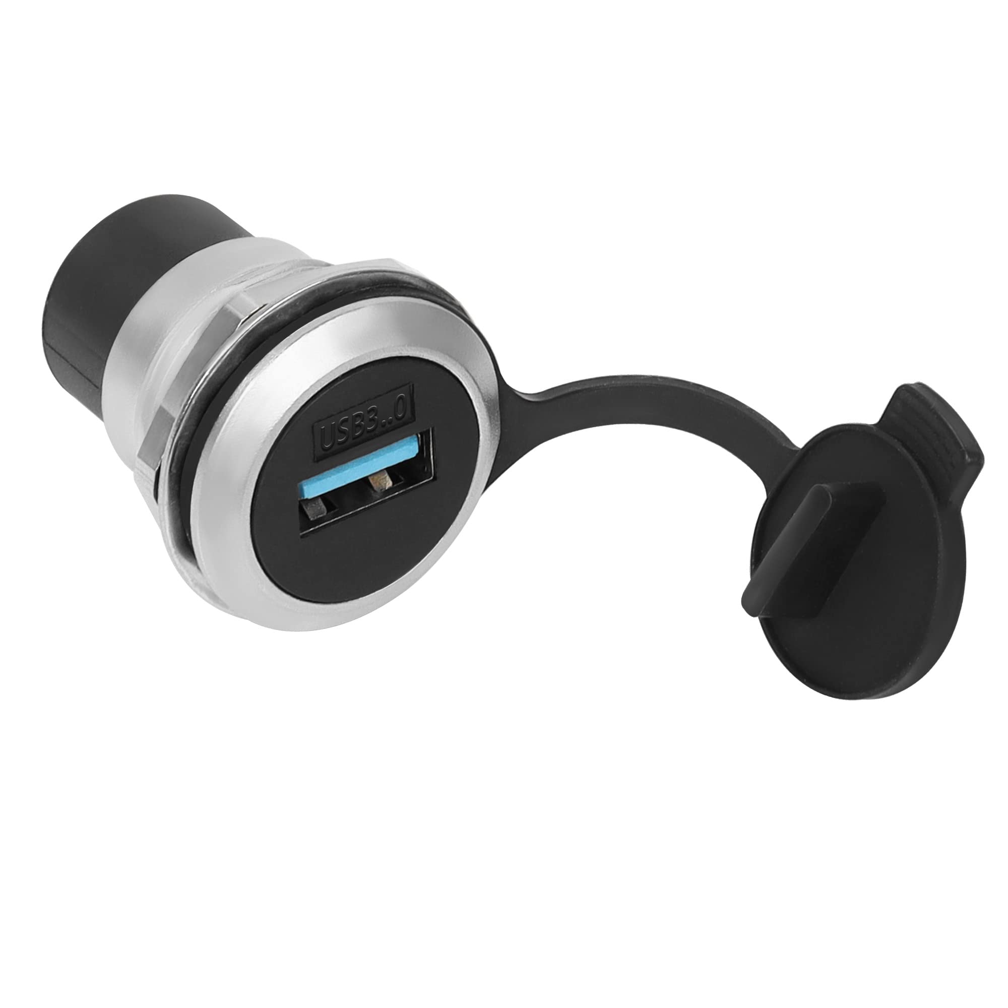 QIANRENON USB3.0 Threaded Fixed Panel Mount Adapter 5Gbps USB3.0 Female to Female Recessed Round Connector Socket, Anti-loosening Gasket Dust-proof Cover, for Dashboard or Device panel