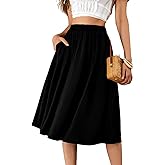 Verdusa Women's Elastic Waist Pocket Side A Line Midi Swing Flared Skirt