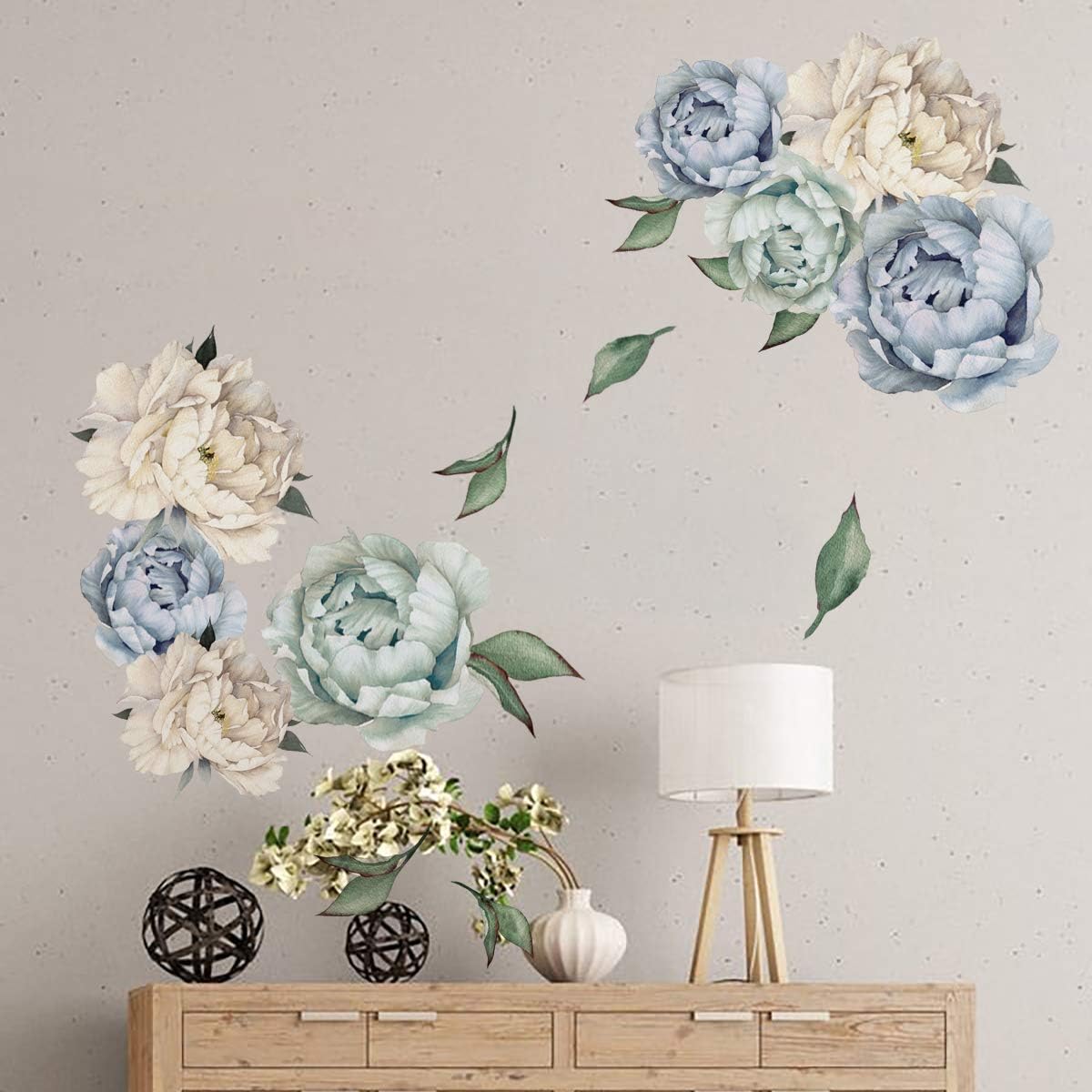 decalmile Peony Flower Wall Stickers Romantic Floral Wall Decals Girls Bedroom Living Room Wall Art Home Decor - Image 3