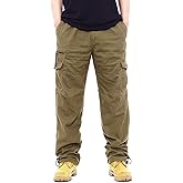LONGBIDA Men's Casual Cargo Pants Elastic Waist Relaxed Fit Hiking Jogger for Men with 6 Pockets