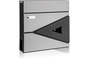 YOOBOX Wall Mount Mailbox, Steel Mail Boxes with Key Lock and Newspaper Compartment, Drop Box for Waterproof & Rust-Proof, Large Capacity for House, 15.74 x 15.74 x 4.33 inch, Black, MD039