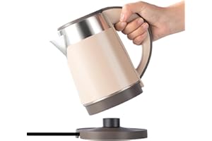 Wdcme Small Portable Electric Tea Kettle, 0.8L Travel Electric Coffee Kettle, Mini Hot Water Boiler Stainless Steel (Brown)