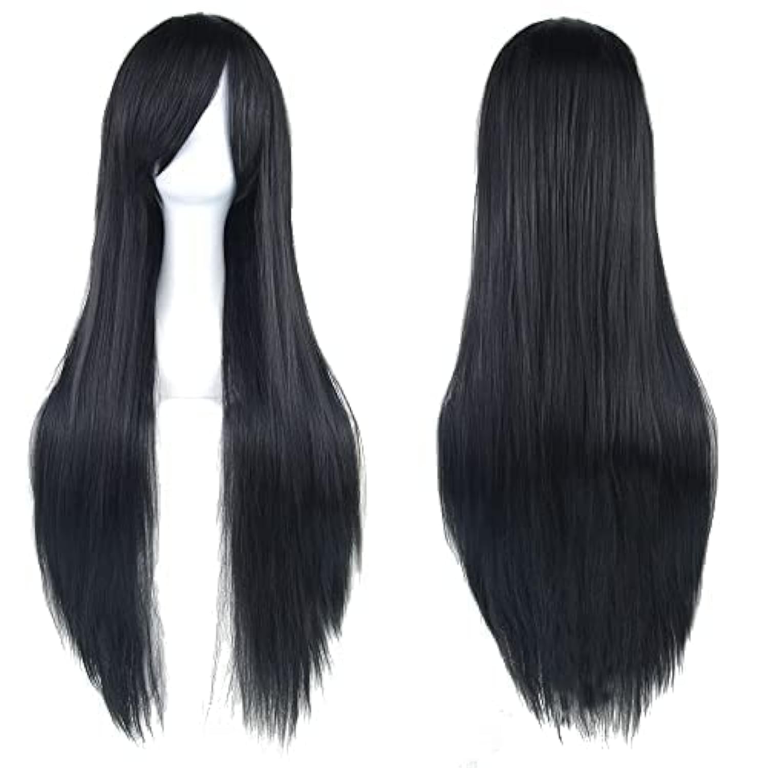 IMISSU 80cm Long Straight Natural Hair Cosplay Wigs with Bangs Colorful Halloween Costume Party Wig for Girl (Black)