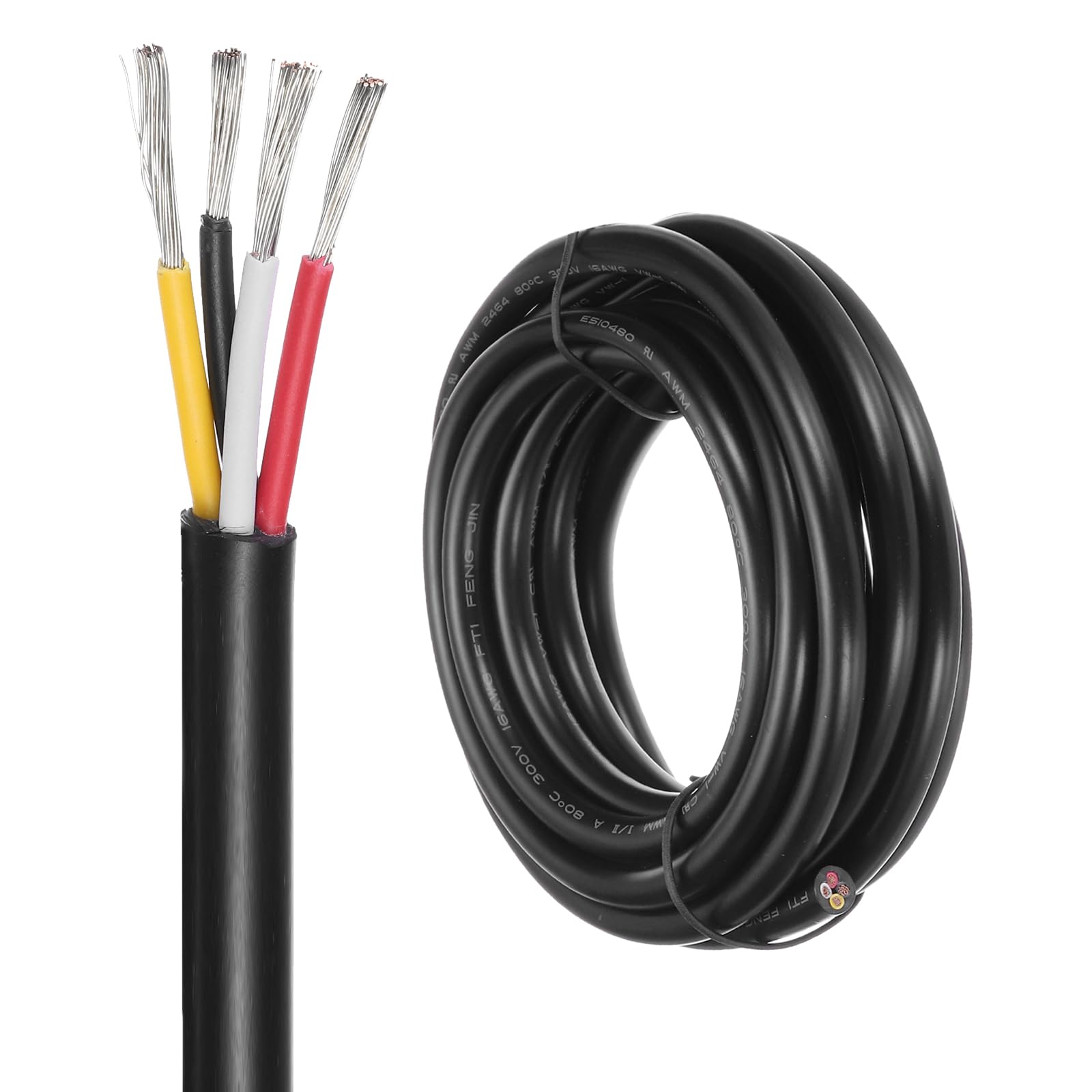 DMiotech 16 Gauge Wire Electrical Wire 4 Conductor, 16 AWG Extension Cable Cord 10 Ft/3 m UL2464 300V Stranded Tinned Copper Wire for LED Lighting Automotive