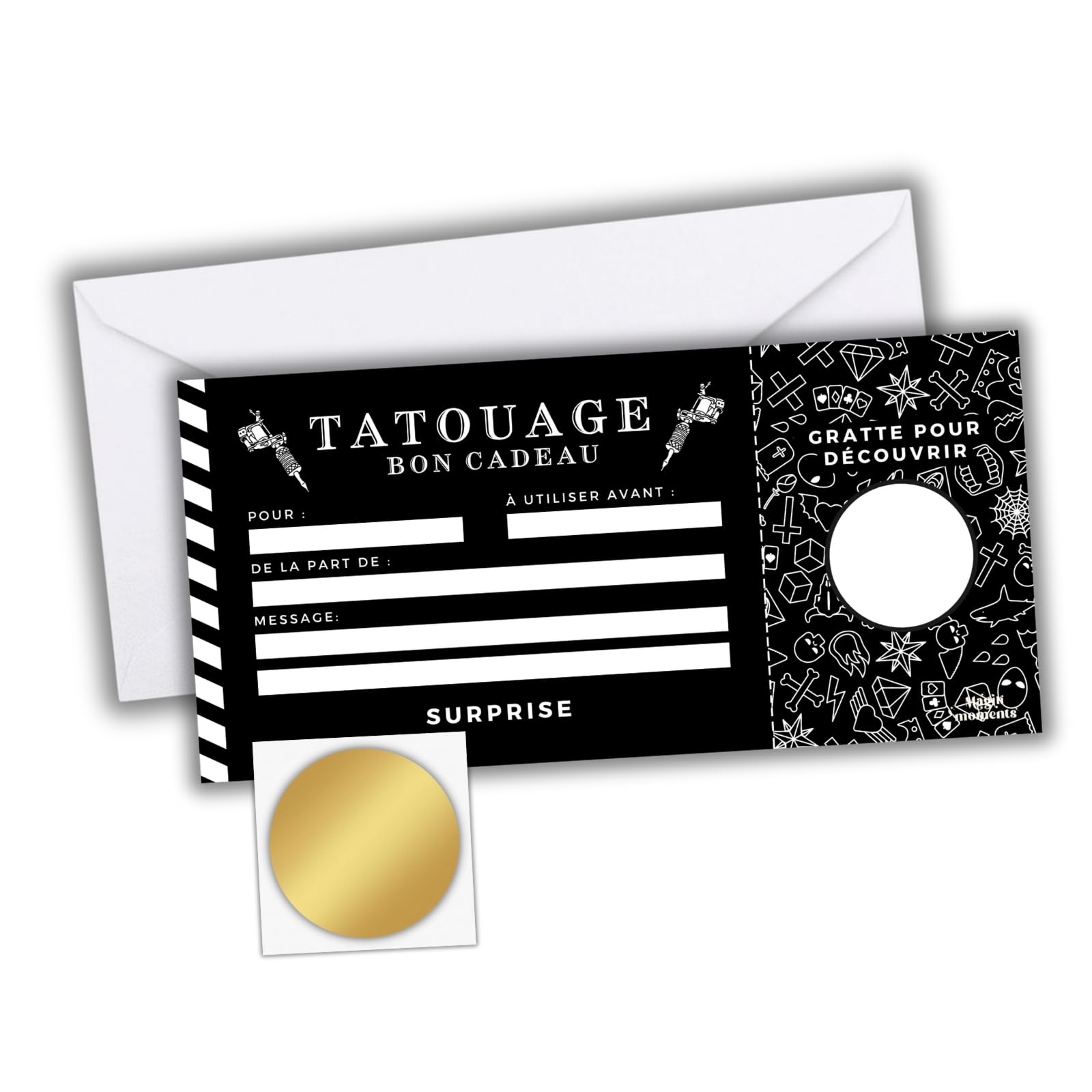Surprise Gift Voucher to Scratch | Customizable Experience | Original Announcement to Give as a Gift | For Surprise Gifts for Lovers, Family or Friends (TATTOO)