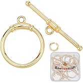 Beebeecraft 10 Sets Toggle Clasps 18K Gold Plated Brass Round Jewelry Clasp Connector OT T Bar for Necklace Bracelet Jewelry Making DIY Findings, 25x30mm