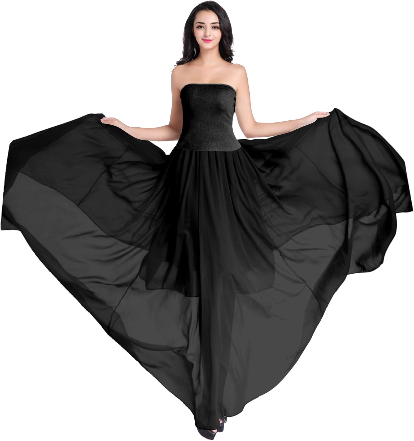 v28 Women Full/Ankle Length Elastic Pleated Retro Maxi Chiffon Long Skirt at  Women’s Clothing store