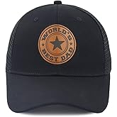 World Best Dad Ever Trucker Hat with Leather Patch, Adjustable Embroidered Washed Cotton Father Day Daddy Baseball Cap
