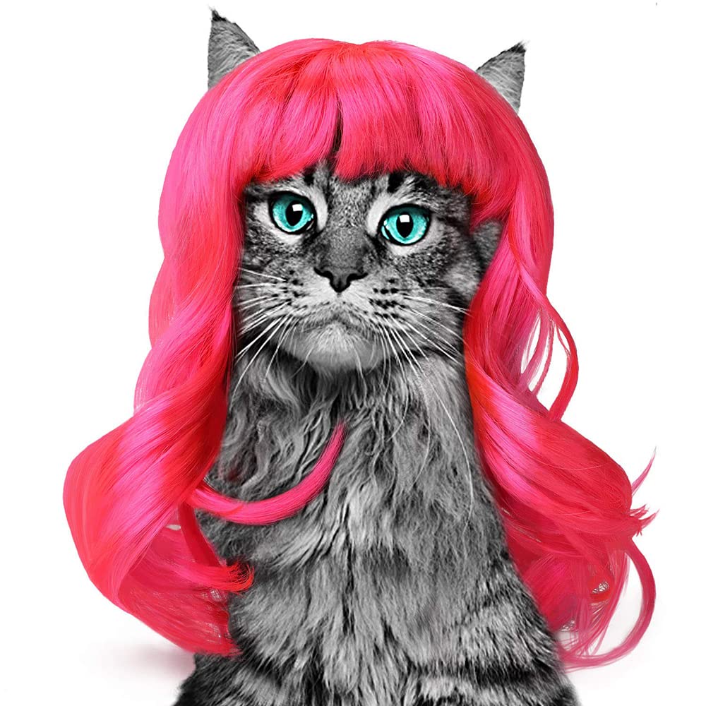 Namvo Dog Cat Pet Wig, Curl Natural Synthetic Pet Wig Headwear Costumes Accessories Pink