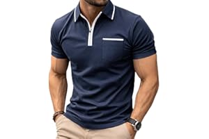 Panccsivo Men's Short Sleeve Polo Shirt, 1/4 Zip Slim Fit Cotton Golf Shirt, Classic Casual Polo T Shirt