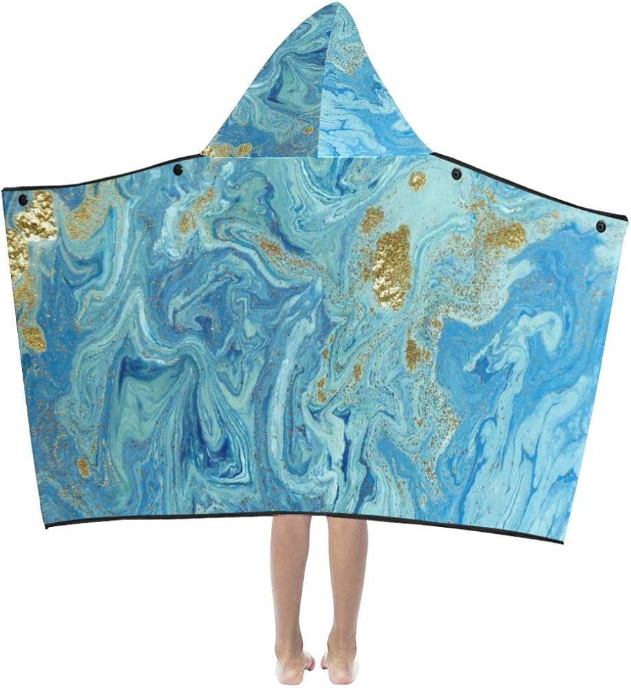 Small Bath Towels Marbled Blue and Golden Abstract Kids