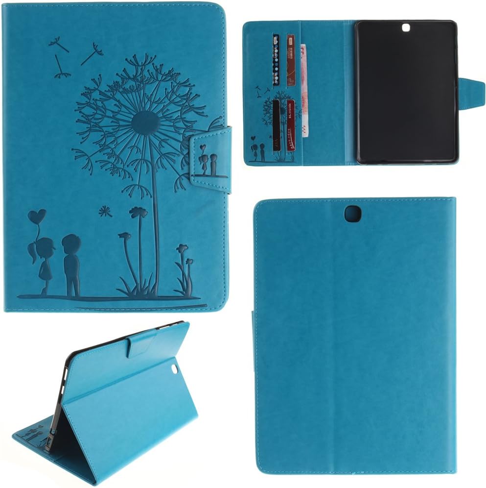 Ooboom® Samsung Galaxy Tab S2 9.7 Case Emboss Dandelion Love PU Leather with Kickstand Card Slots Cash Packet Magnetic Flip Book Wallet Cover for Samsung Galaxy Tab S2 9.7 T815 - Sky Blue