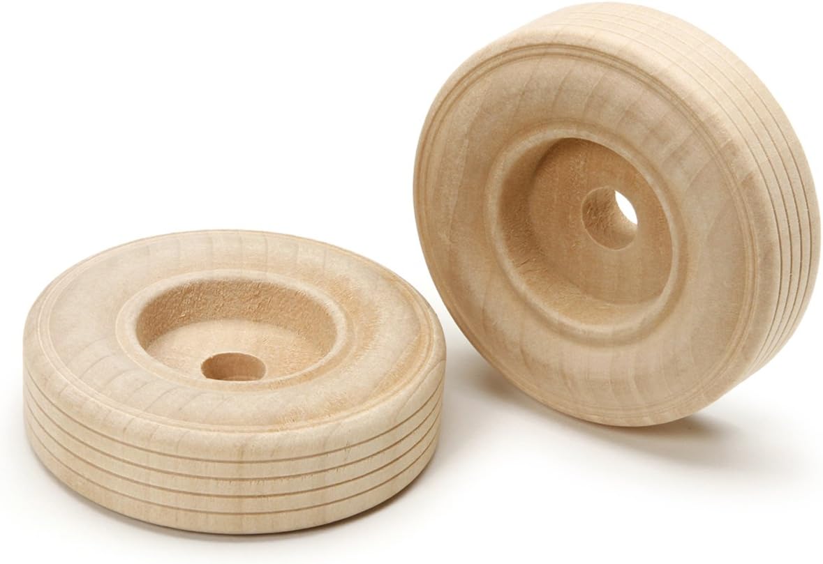 wooden toy wheels with rubber tread