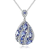 Hoops & Loops Sterling Silver Simulated Tanzanite and Cubic Zirconia Teardrop Necklace
