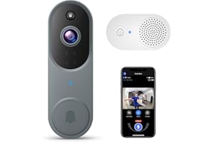 Guggre 1080P Wireless Video Doorbell Camera with Chime, Night Vision, 2.4GHz Wi-Fi Only, Smart AI Human Detection, Real-Time Alert, 2-Way Audio, Battery Powered, Cloud Storage Sold Separately(Gray)