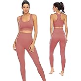 Workout Sets for Women 2 Piece High Waisted Seamless Leggings with Padded Stretchy Sports Bra Sets Gym Clothes
