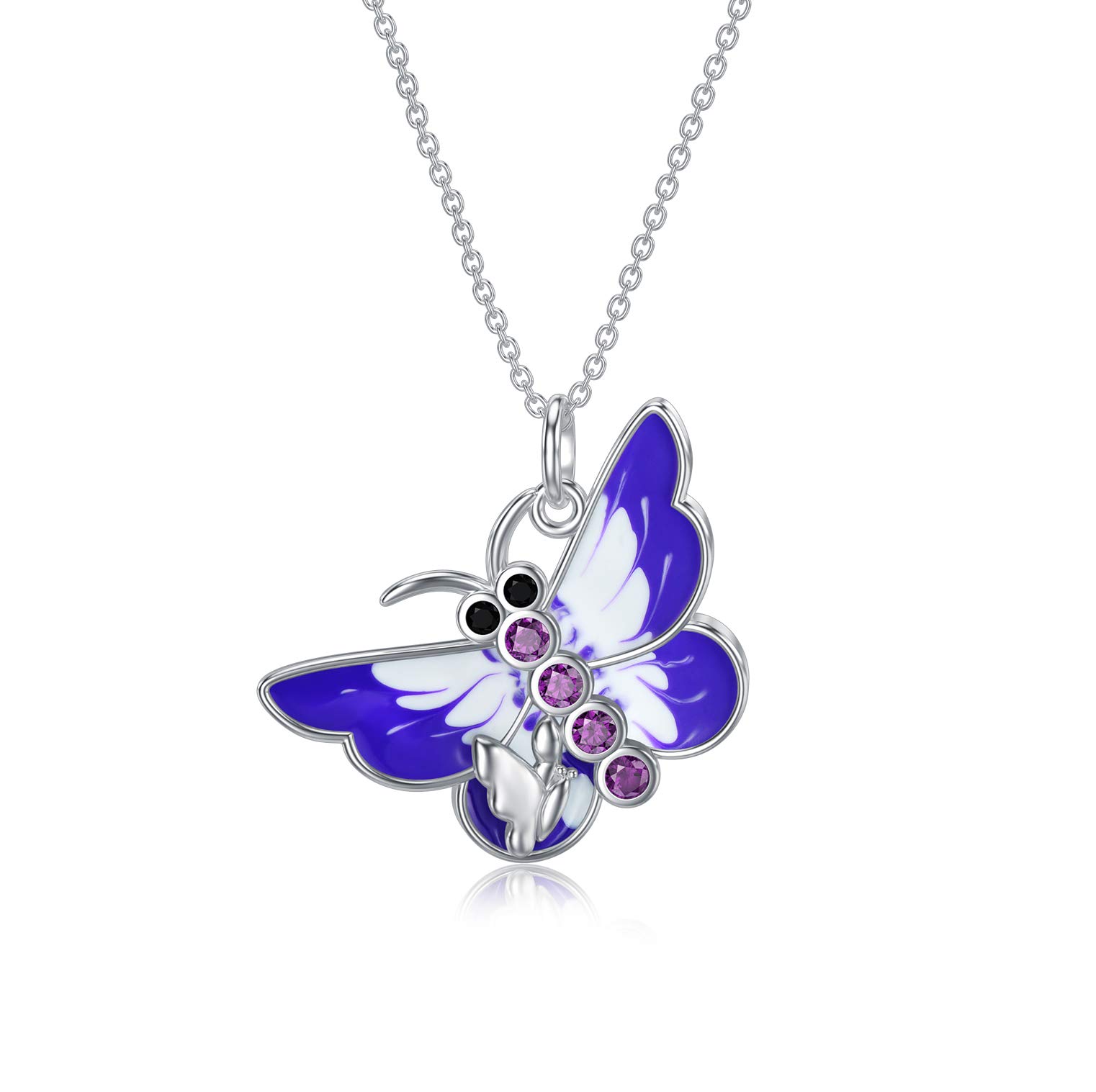 Butterfly Necklace with Purple Crystal for Kids 925 Sterling Silver Hypoallergenic Animal Pendant Necklace Christmas Necklace for Women Girls