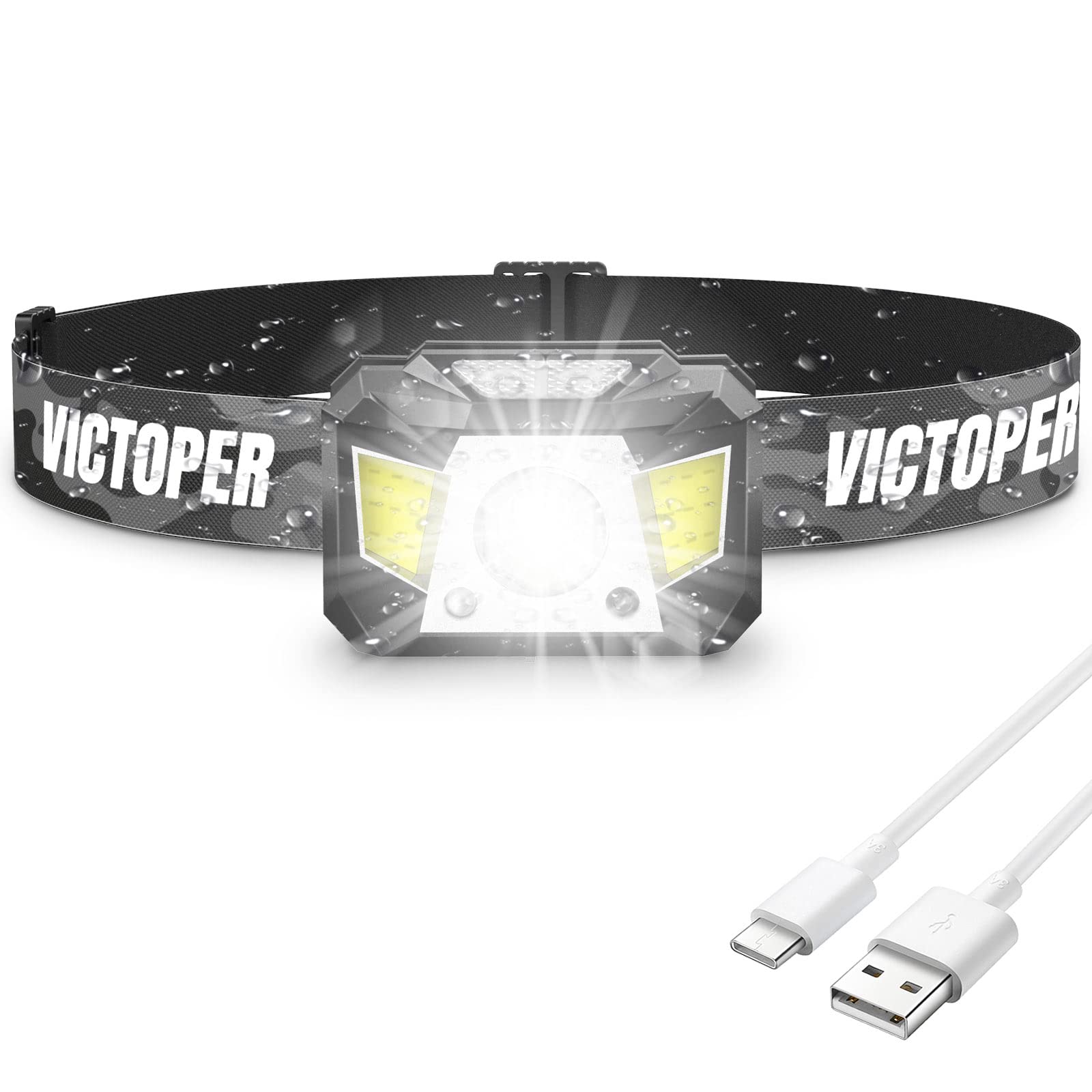 Victoper Running Head Torch Rechargeable 2024 Upgraded 6 Modes Motion Sensor Headlamp Super Bright Head Light with 90°Adjustable IPX5 Waterproof Running Fishing Camping Hiking Kids Adults
