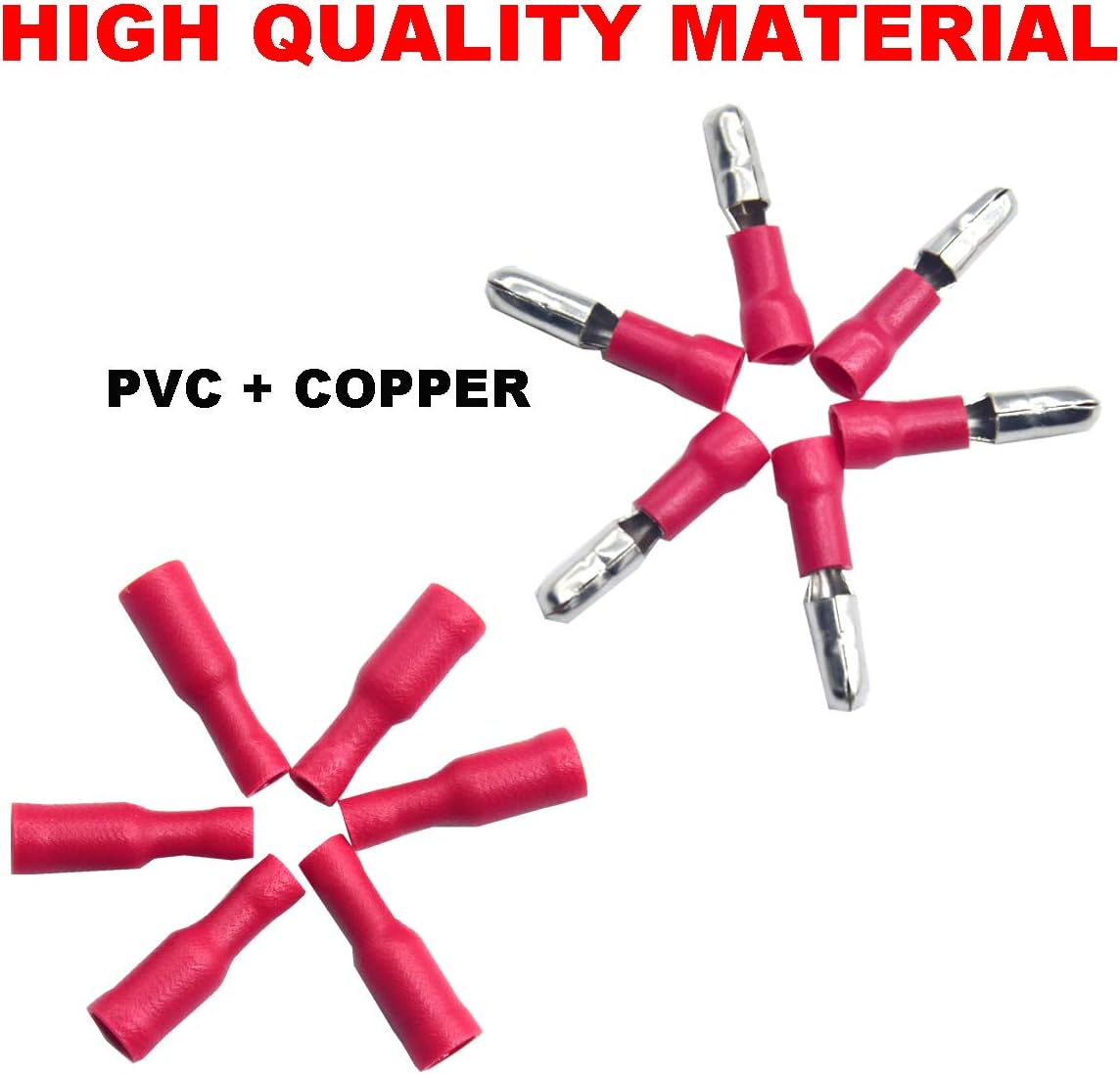 Yosawo 100-pieces Insulated Male/Female Bullet Quick Splice Wire Connector Electrical Crimp Terminal 22-16AWG Red (ZDH) - Image 5