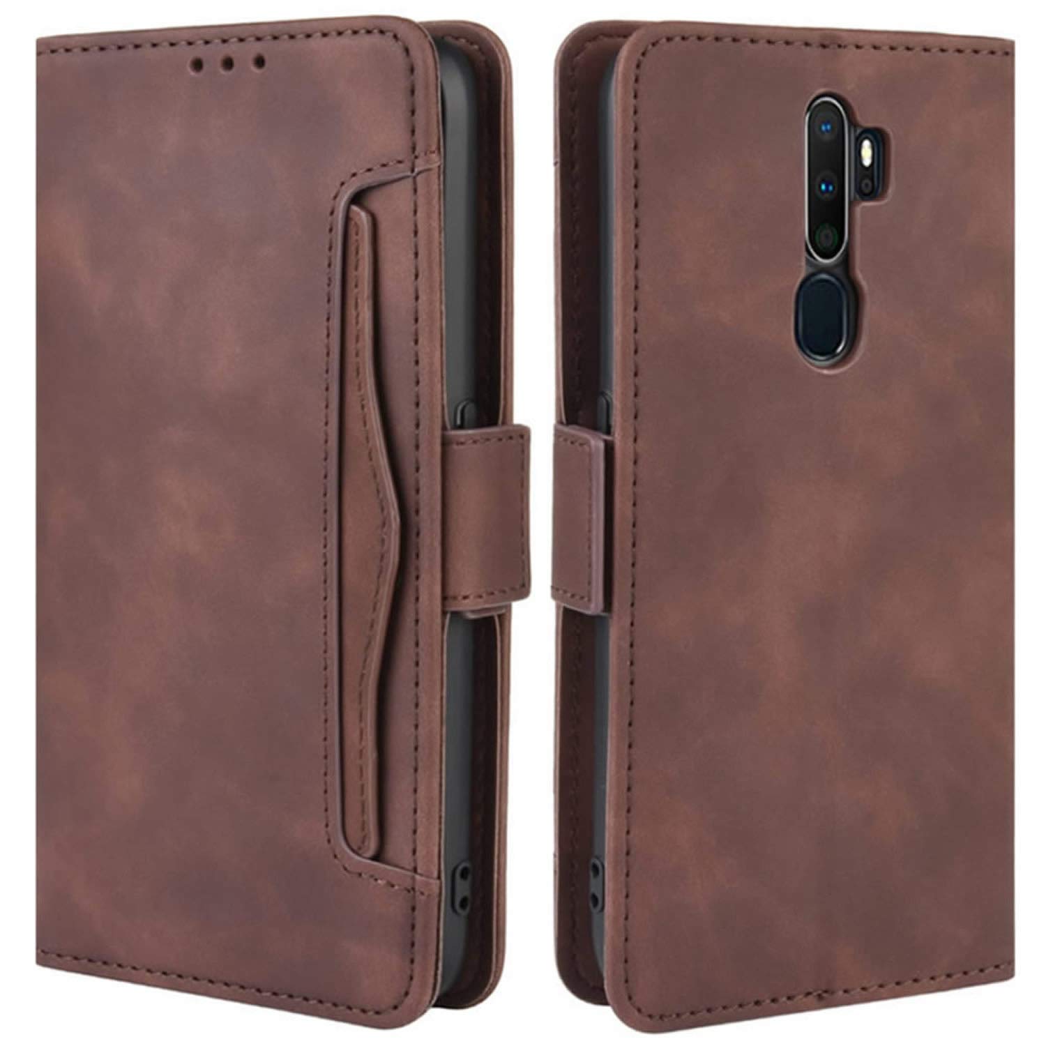 HualuBro OPPO A9 2020 Case, OPPO A5 2020 Case, Magnetic Full Body Protection Shockproof Flip Leather Wallet Case Cover with Card Slot Holder for OPPO A9 2020 Phone Case (Brown)