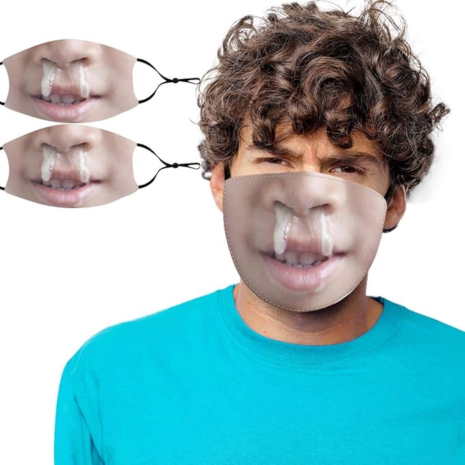 JMETRIE Adult Funny Washable Face Masks Half Face Mouth Gross Snot Nose Mask Party Mask 2pcs