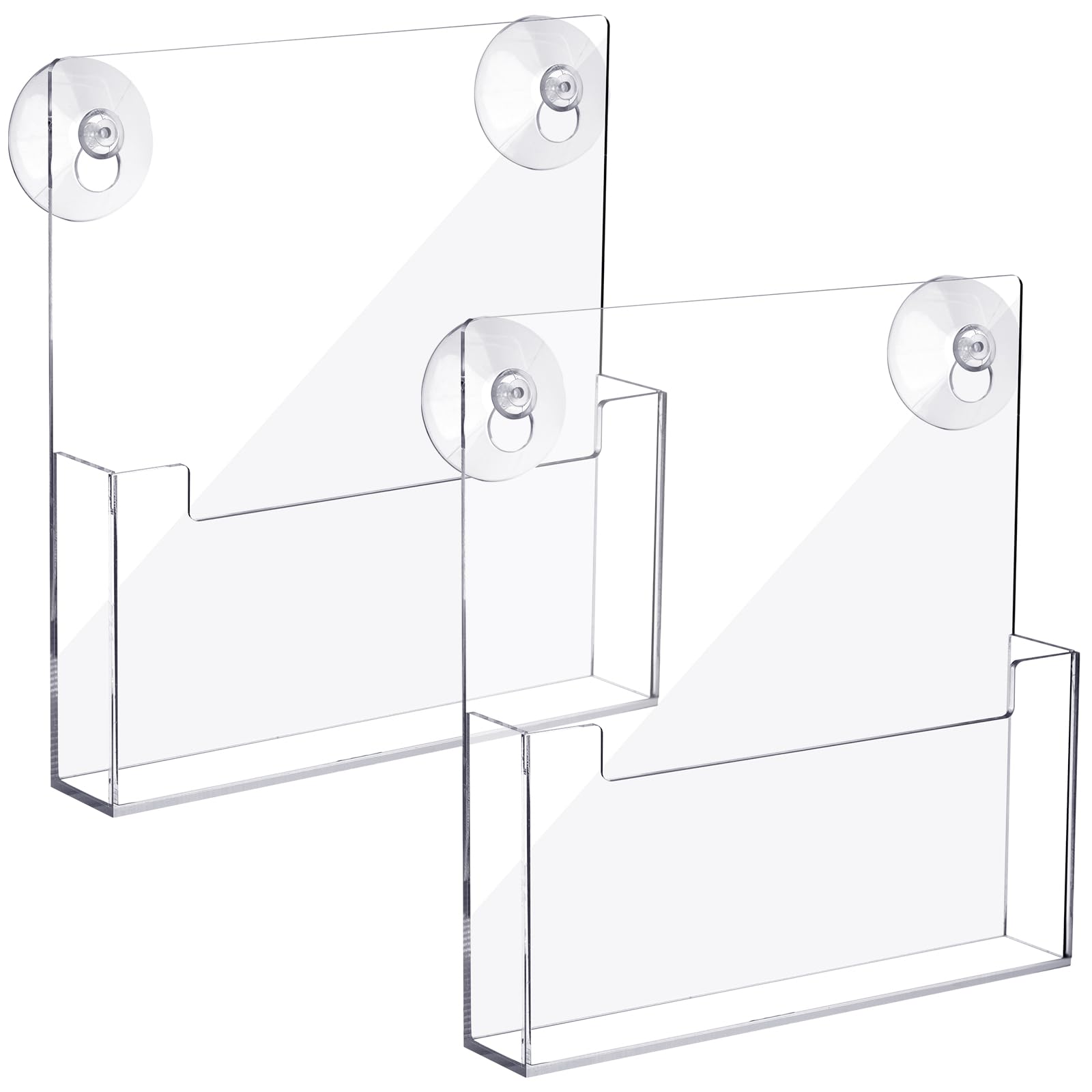 Photo 1 of Thyle 2 Pcs Acrylic Brochure Holder with Suction Cups Wall Mount 11 x 8.5 inch Window Clear Plastic Pamphlet Organizer Flyer Display Rack for Trifold Page Booklet Sticker Marketing Office Retail Shop