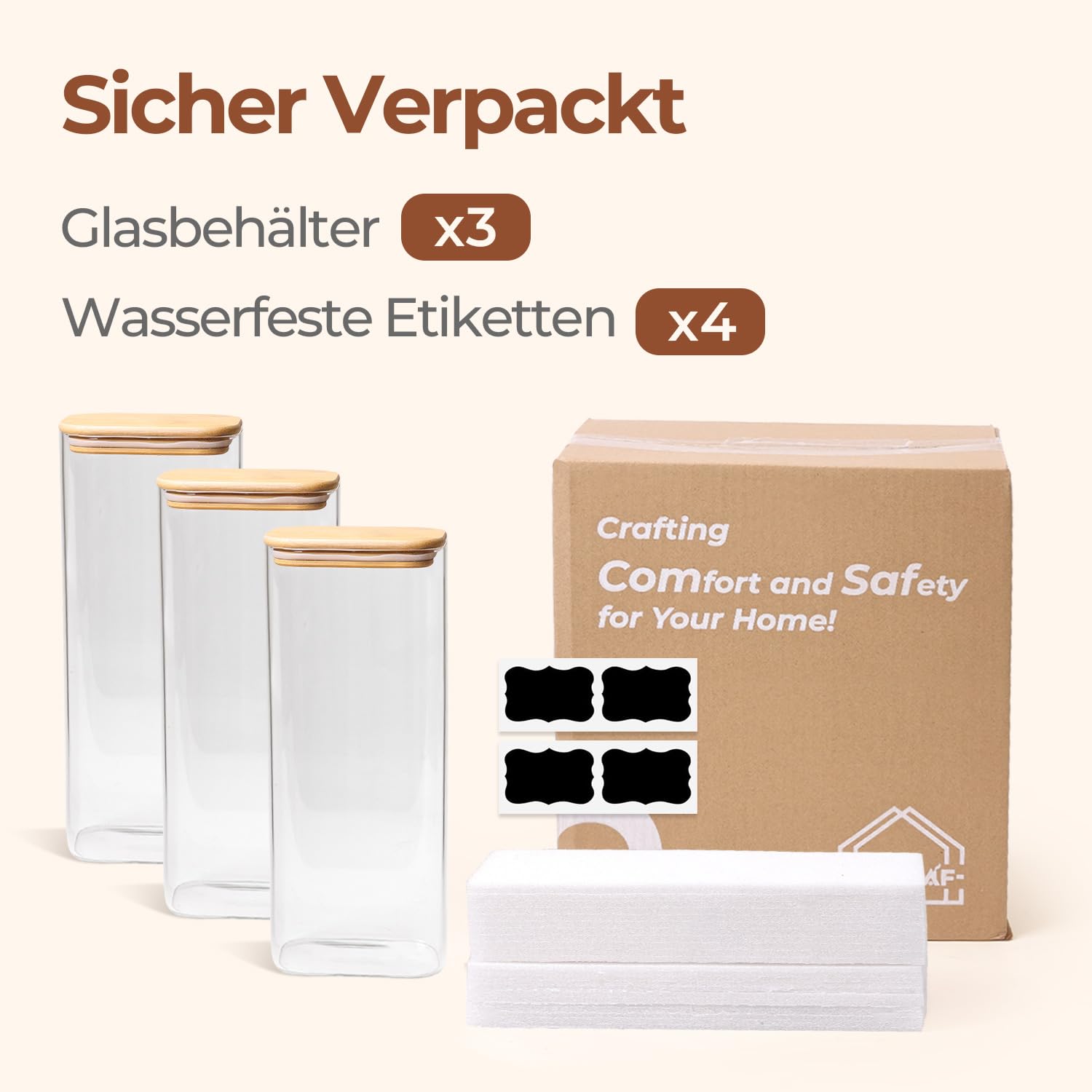 ComSaf 3er Set Vorratsgläser mit Deckel Luftdicht 2,1L, Glasbehälter mit Deckel, Vorratsdosen Glas Vorratsglas, Aufbewahrungsgläser für Spaghetti Aufbewahrung Küche, Mehl, Müsli 8