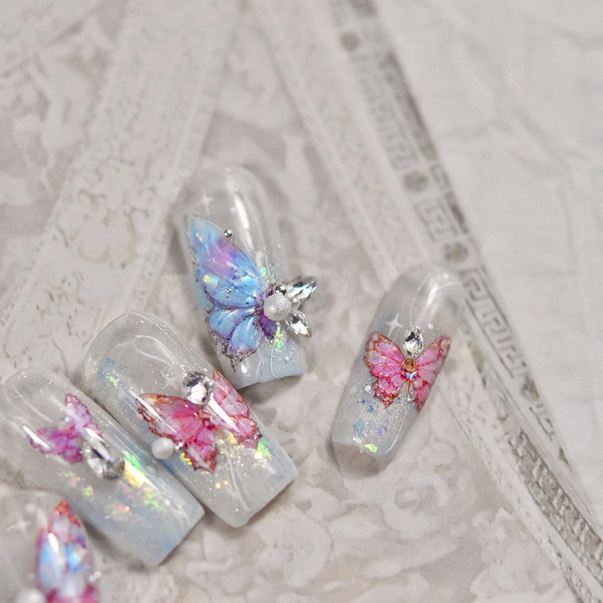 Butterfly Nail Art Stickers Decals Purple Pink Butterfly 5D Embossed Nail Decals Shell Light Butterflies Nail Designs Adhesive Sticker Manicure Accessories for Women Girls DIY Nail Art Decorations - Image 5