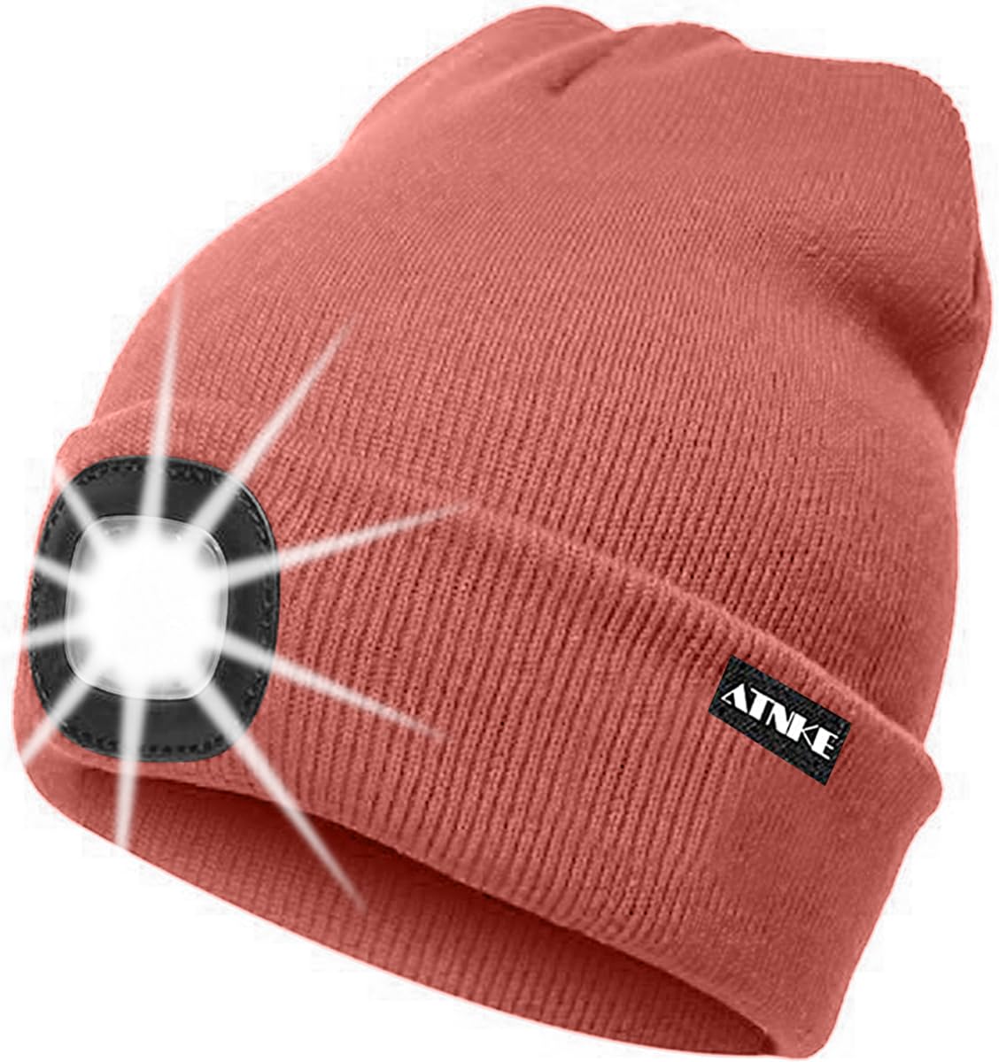 ATNKE LED Lighted Beanie Cap,USB Rechargeable Running Hat Ultra Bright 4 LED Waterproof Light Winter Warm Gifts for Men and Women/Bean Paste Powder