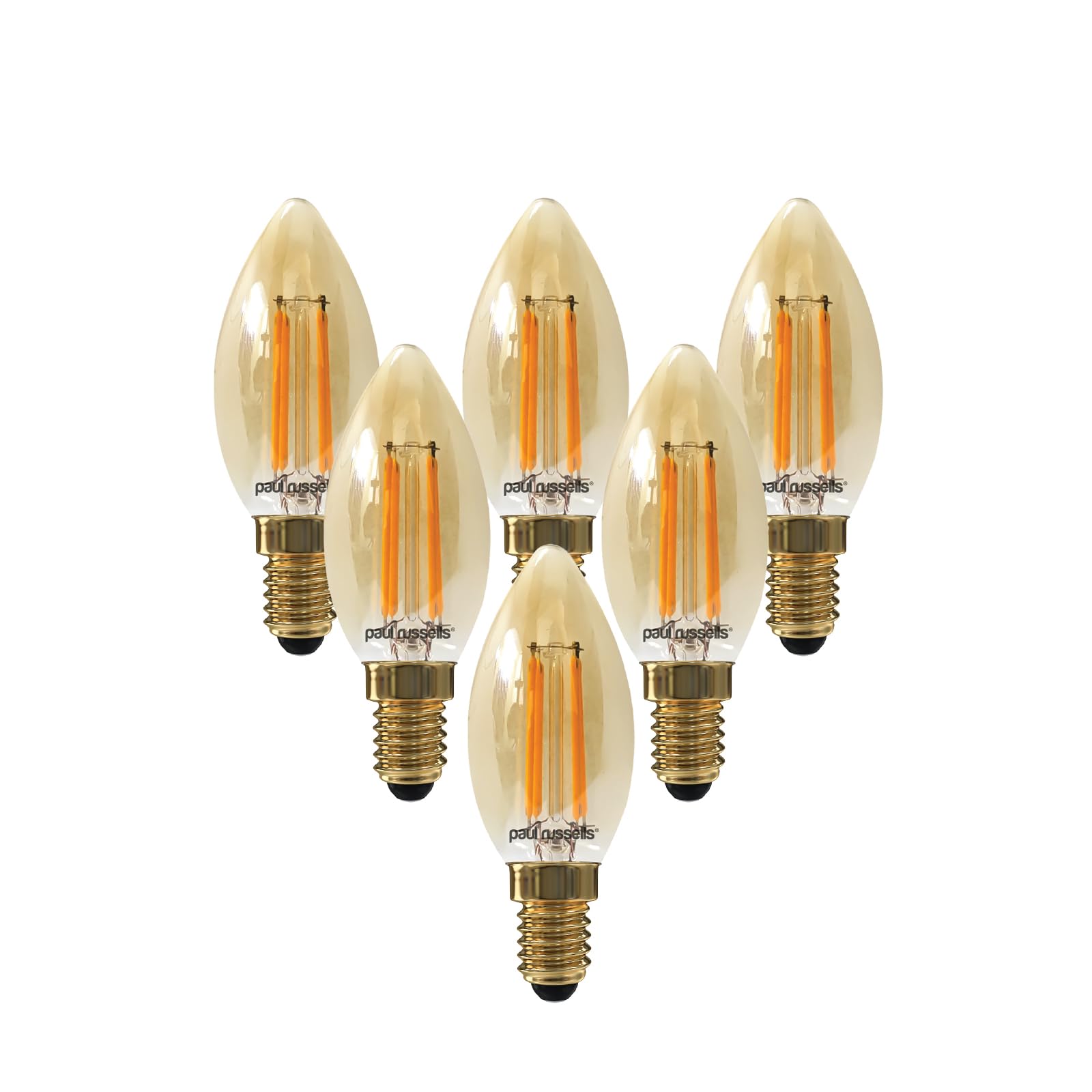 paul russells LED Candle Filament Light – 4.5W 35W Equivalent Replacement, 400LM Lumens, 2200K Extra Warm White, SES E14 Small Edison Screw C35 Bulbs – Energy Saving Non-Dimmable Lamps - Pack of 6