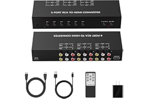 6-in-1 RCA/AV to HDMI Converter | Compatible with PS1/PS2/PS3, Xbox, Wii, N64, Sega, VCR, DVD Players | 1080P Output, Support