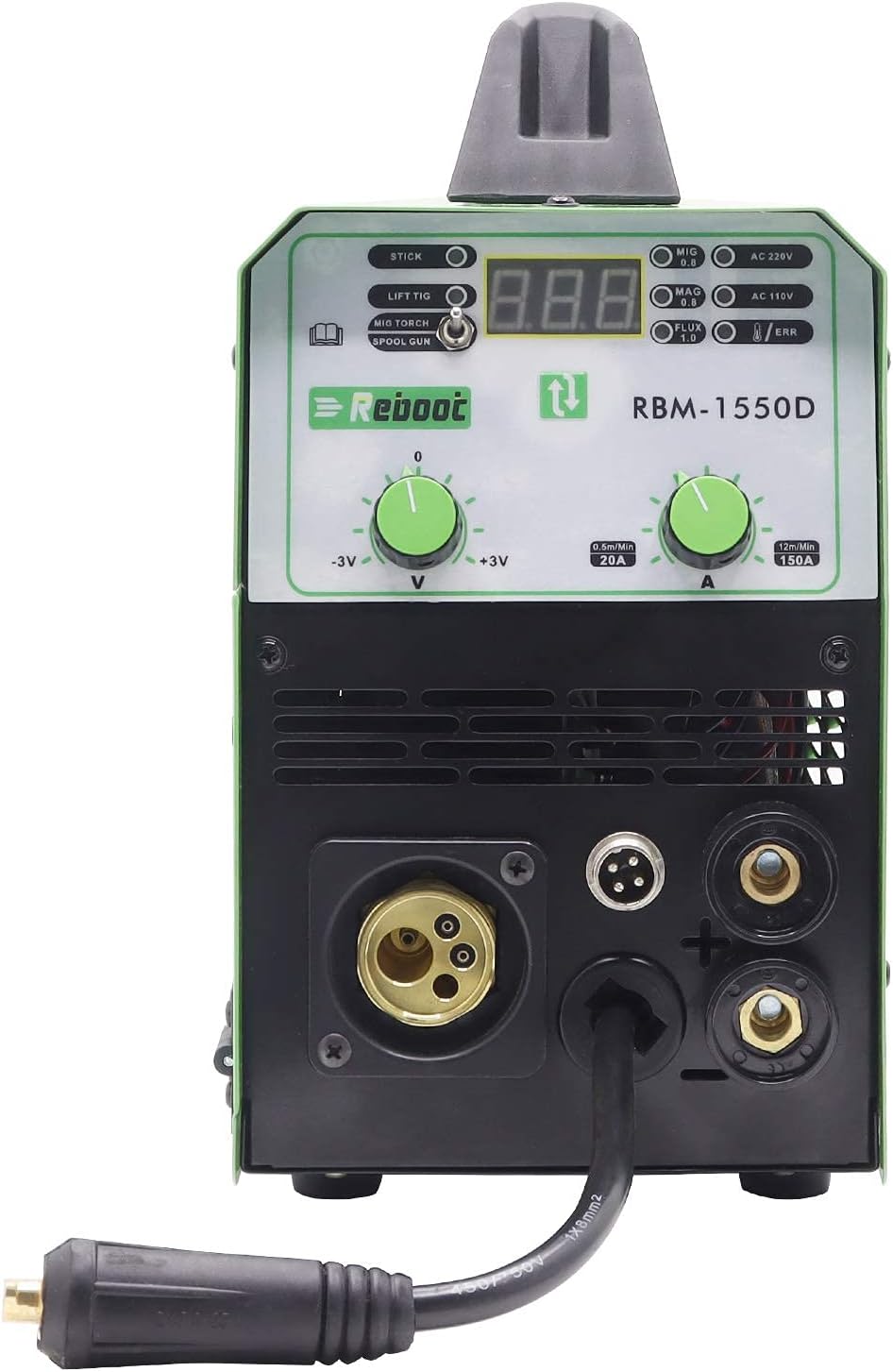 Reboot MIG Welder Flux Core 5 in 1 110/220V MIG155D Gas/Gasless 155 Amp Spool Gun Available Stick Mig TIG Welding Machine Solid Wire Automatic Feed Inverter MMA ARC Welding - - 