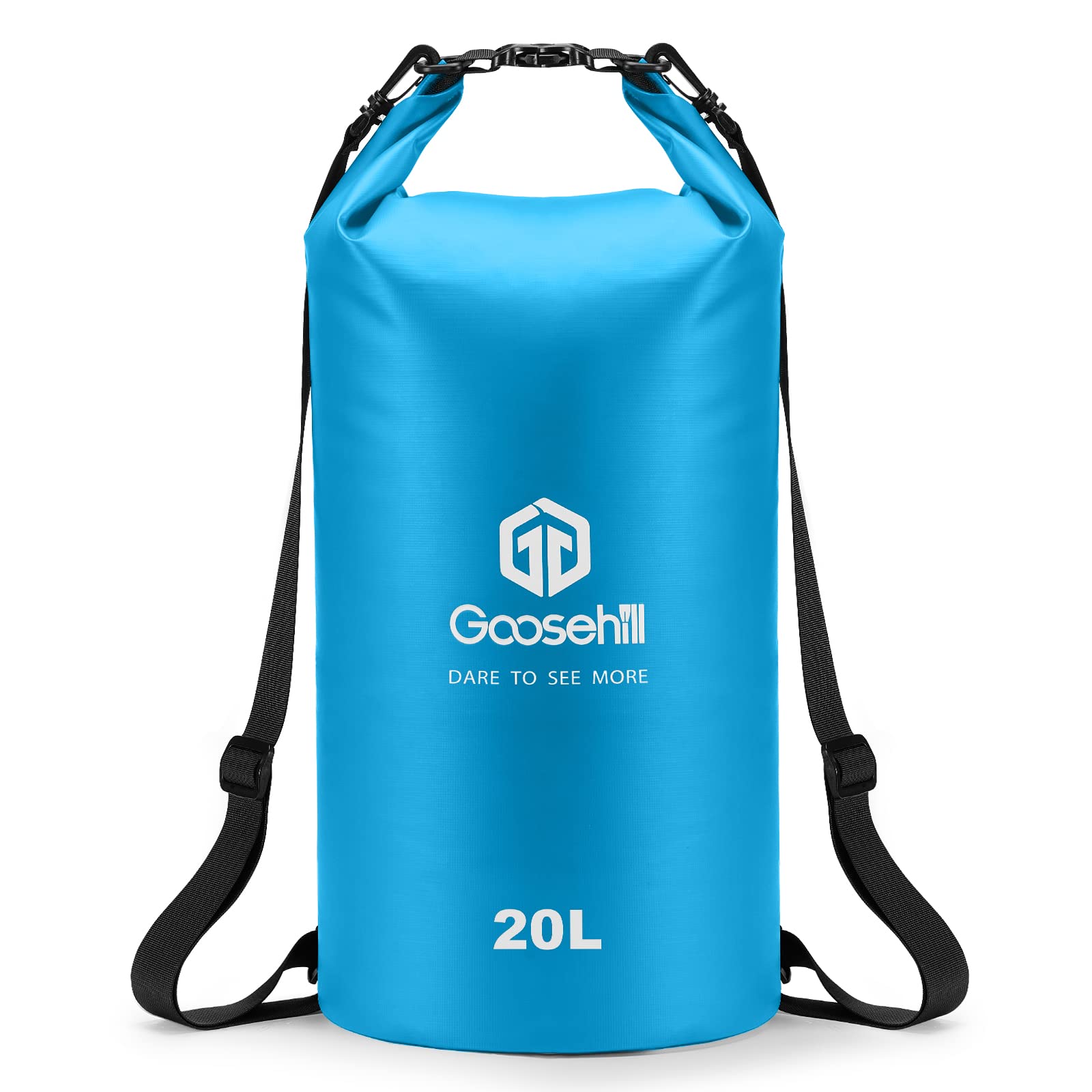 Goosehill Waterproof Dry Bag, 5L 10L 20L Roll Top Dry Sack with 2 Detachable Straps, Waterproof Bag for Boating Hiking Camping Kayaking Canoeing Swimming Snowboarding Paddle Board