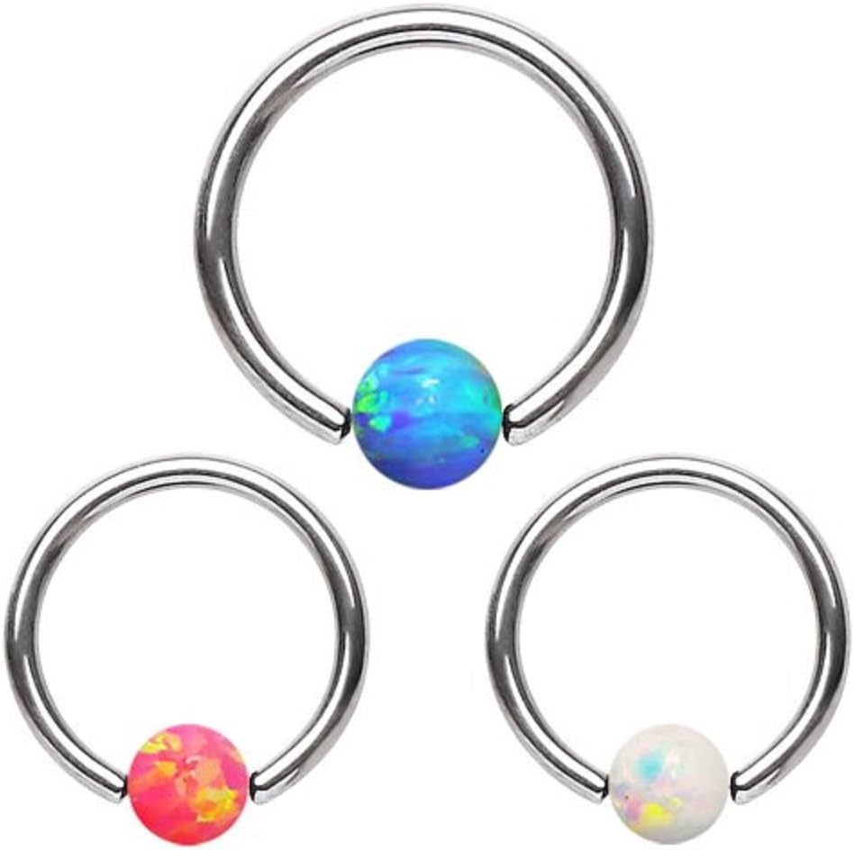 WildKlass Jewelry Captive Bead Ring with Synthetic Opal Ball 316L Surgical Steel