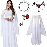PYAEAS 4 PCS Women Medieval Witch Gothic Long Dress Halloween Vampire Renaissance Costume with Belt Chain Bracelets Necklaces