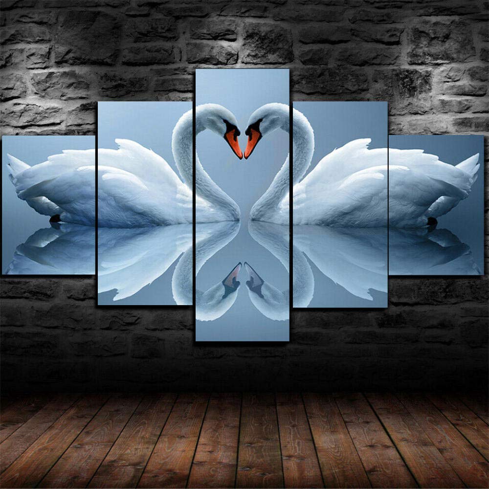 RMKXPA Print On Canvas Simple Life Painting Swans Love Heart Romantic Poster,Canvas Print Printing F