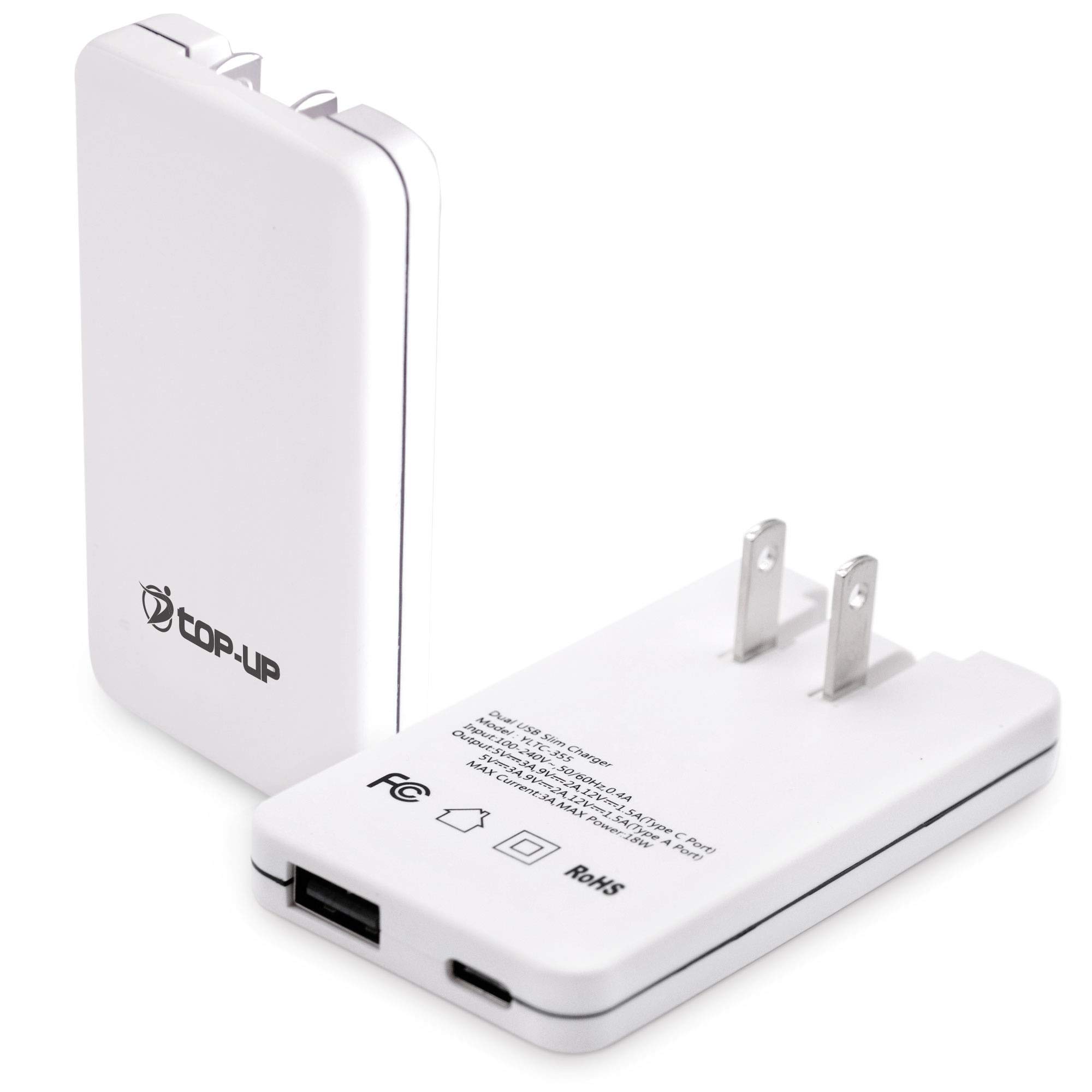 TOP-UP Flat Wall Charger 30W PD – Ultra Slim Dual Port USB-C & USB-A Fast Charger Block with Foldable Plug for iPhone 17/16/15/14 Pro/Max/Air, iPad, AirPods, Samsung Galaxy S24/S23, Google Pixel
