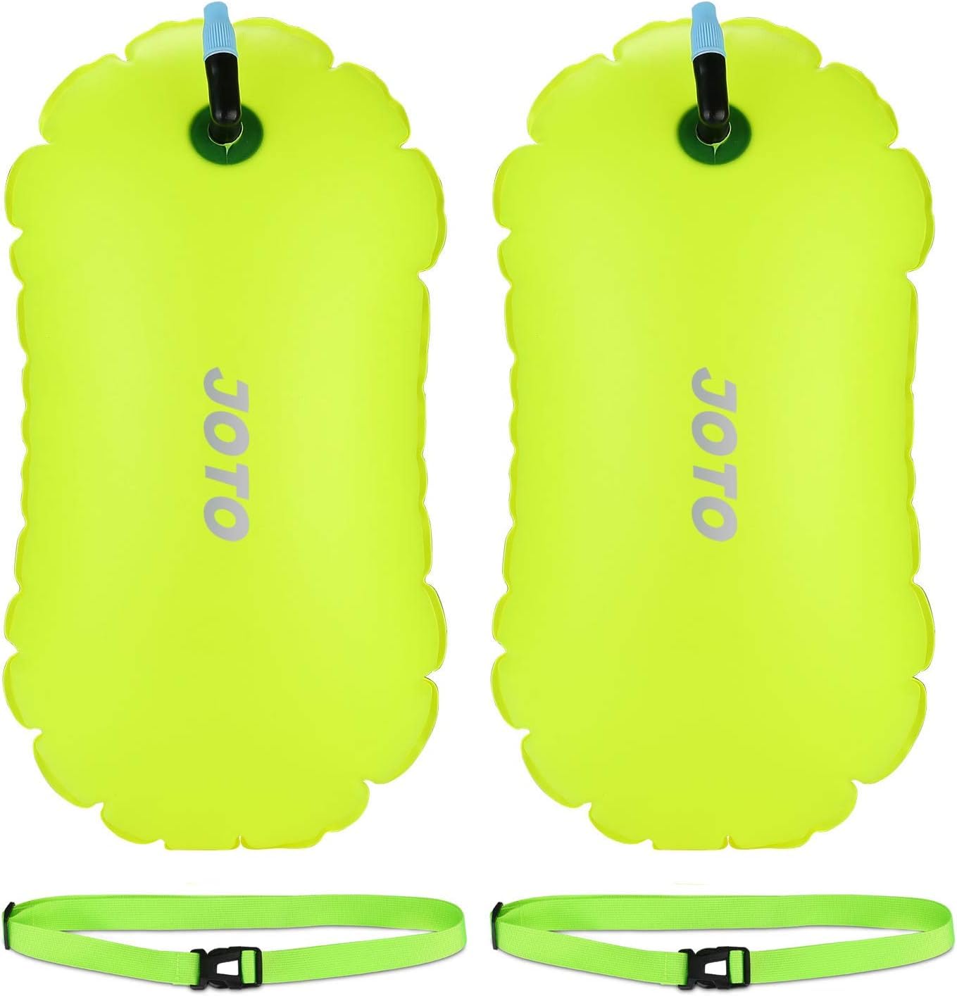 2 Pack JOTO Swim Buoy Waterproof Inflatable Dry Bag Swim Safety Float, 8 oz Ultralight Swim Float for Water Sports Open Water Swimmers Triathletes Kayakers Snorkelers -Neonyellow