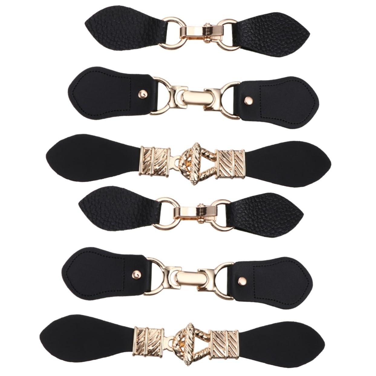 6 Pcs Metal Cardigan Clips and Coat Buckles, Pu Leather Closure Pins for Overcoat, Sweater, Shawl, and Cape Decoration