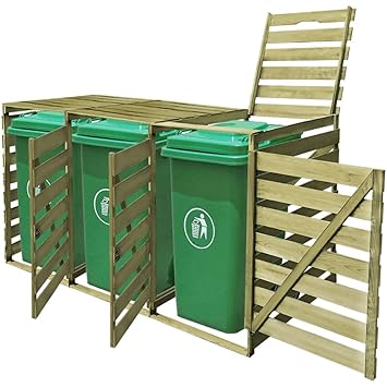 tidyard Mülltonnenbox aus Holz Mülltonnenverkleidung Mülltonnenschrank (für 3 Tonnen Imprägniertes bis 240 Liter) wetterfest 